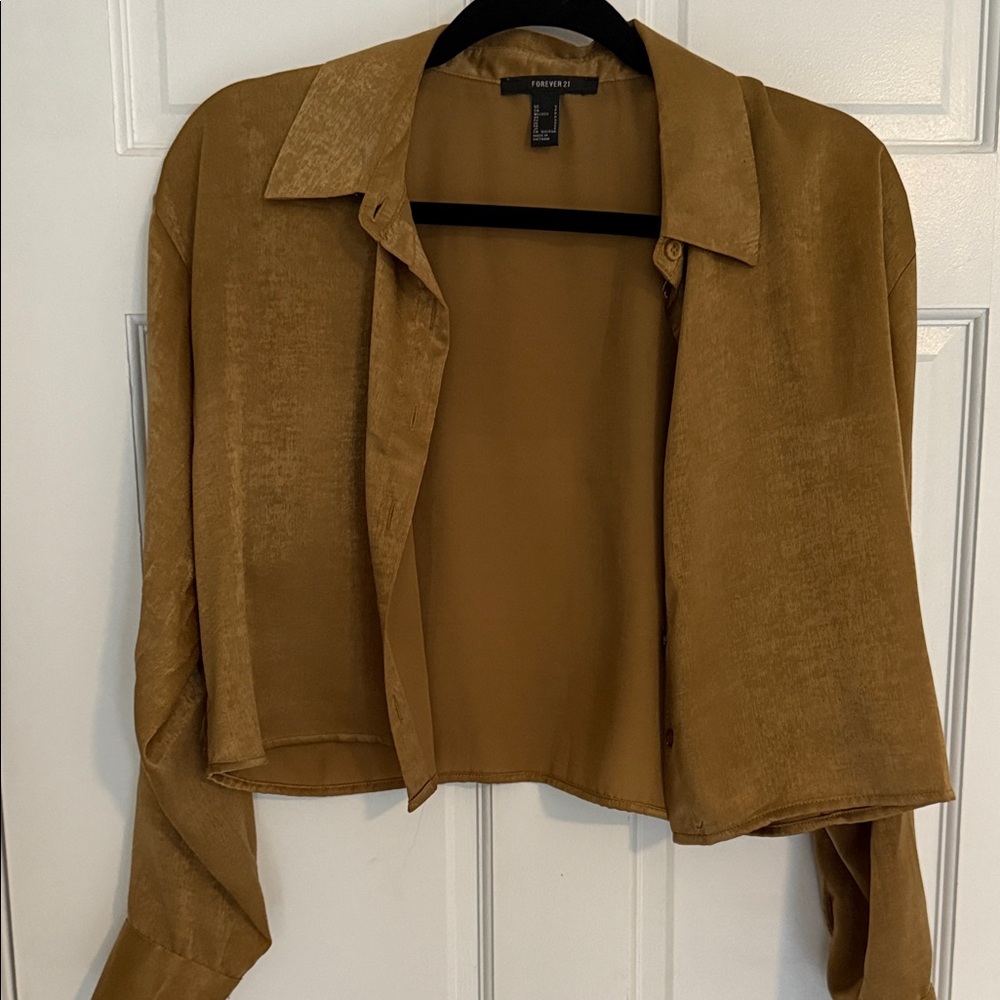 Forever 21 Tan Sheer Button Down Shirt